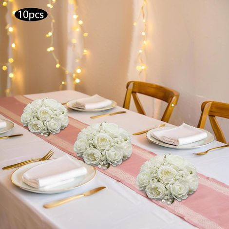10 Stück künstliche weiße Rosen Blumenkugeln für die Tischdekoration Künstliches Blumenarrangement Tischdekoration Hochzeiten Feiern weiße Rosen zartrosa Pfingstrosen (1/5)