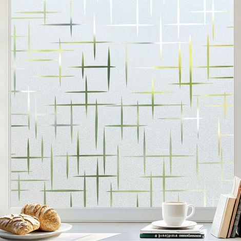 Film de confidentialité pour fenêtres - Pour salles de bains, chambres et bureaux - Sans adhésif, protection UV - 60 x 200 cm - Forme croisée (1/5)