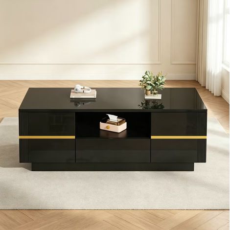 Buffet 100/50/35,5 cm noir avec détails dorés, 2 portes et tiroir (1/5)