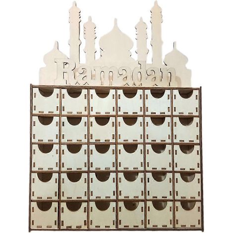 Adventskalender mit Schublade aus MDF-Holz für Eid und Ramadan Mubarak, muslimische und islamische Dekorationen