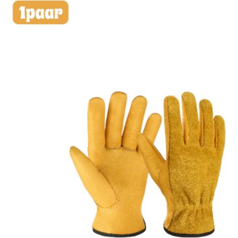 Gants de travail taille L lot de 1 paire, résistants à la perforation et à l’abrasion, gants de protection multifonctionnels pour ménage, jardinage, conduite et travaux, jaunes (1/5)