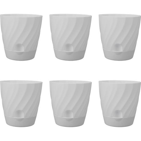 Juego de 6 macetas ligeras de plástico blanco, perfectas para jardinería, balcón o terraza.