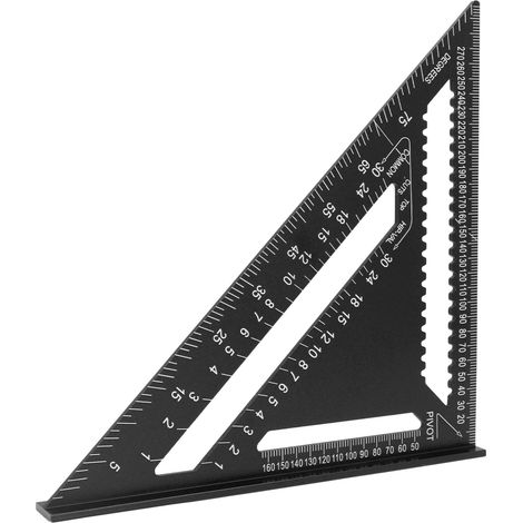 Équerre de charpente triangulaire 300 mm aluminium, rapporteur d'angle 45/90°, outil de mesure et traçage pour menuisier, noir (1/5)