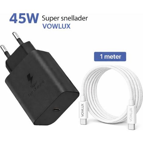 45-W-Ultraschnellladegerät + 1 m USB-C-auf-USB-C-Kabel – 60-W-extrem robustes, geflochtenes Kabel – Kompatibel mit Smartphones, Tablets, iPads, MacBooks und Laptops – Adapter-Set – USB-Ladegerät (1/5)