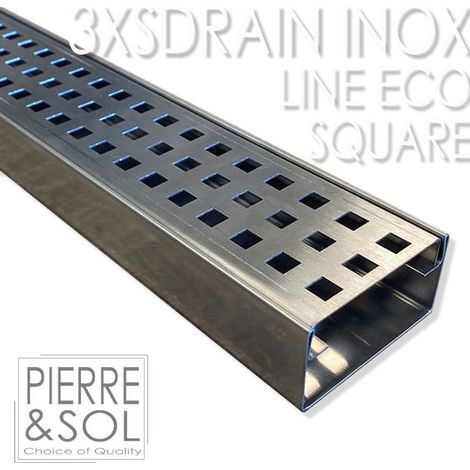 Caniveau de douche inox 100 cm – Hauteur 3,5 cm – Largeur 6,5 cm – Sortie latérale et inférieure – Drainage discret pour terrasse (1/5)