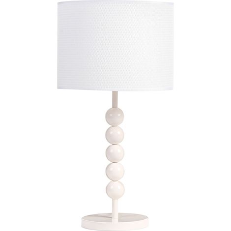 Table Lamp White Iron Fabric Drum Shade Mid-Century Modern Style Bedside Table Lamp LOKY