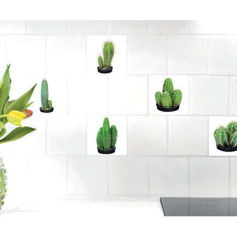 Sticker autocollant cactus bazai, carrelage adhésif décoratif, 6 pièces, 15 cm X 15 cm. (1/3)