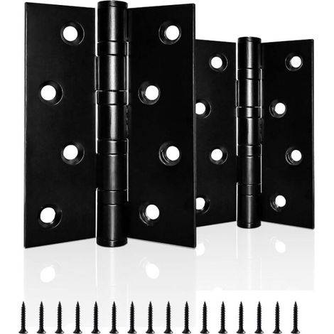 Pack of 1 pair of heavy-duty chrome-plated stainless steel ball-bearing door hinges for indoor and outdoor wood, black, 100 mm (1/5)