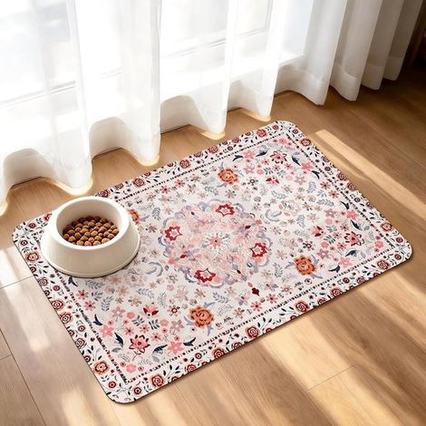 Tapis de gamelle rose antidérapant pour animaux de compagnie, adapté aux chats et aux chiens (1/5)