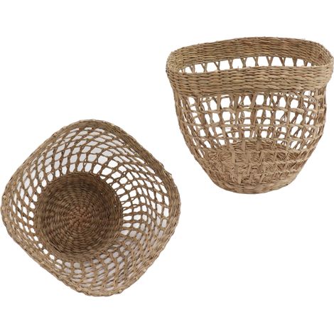 Panier en osier tressé 2 pièces, corbeille de rangement en jonc de mer pour plantes fleurs, décoration maison campagne (1/5)