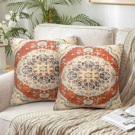 Housse Coussin 40x40 Taie Oreiller Boheme Vintage Housse de Coussin Oriental Turc Antique Housse Taie Salon Motif Fleur Bohème Décoratifs pour Canapé Chaise Voiture Lit Jardin (1/5)