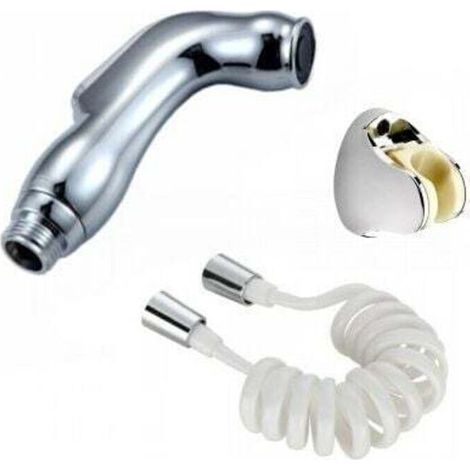Pulvérisateur de bidet pour toilettes,bidet de douche à main multifonction,pistolet de pulvérisation de type presse,décharge d'eau à un bouton (avec tube à ressort de 1,5 m + support perforé) (1/3)