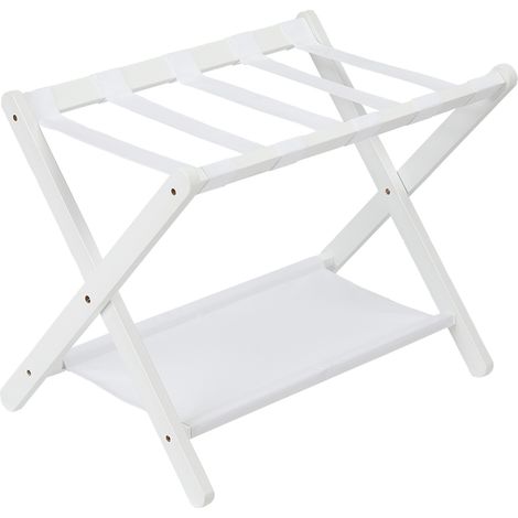 Porte-valise pliant en bambou avec étagère de rangement - Format 67 x 42 x 54 cm - Compact et robuste - Blanc, Simple (1/5)
