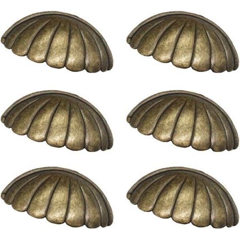 Boutons de meuble - Lot de 6 - Alliage de zinc - Vis incluses - Poignée de meuble - Bouton en métal - Style vintage - 76 x 32 mm - Lot de 6 (1/5)