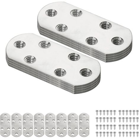 Lot de 8 connecteurs plats en acier inoxydable - Plaque perforée en métal - Connecteur en bois - Fer plat - Plaque de montage - Avec vis (85 x 38 mm) - 85 x 38 mm (1/5)