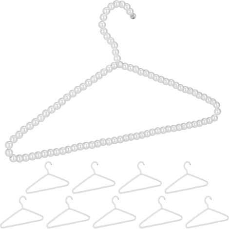 Relaxdays Pack 10 Perchas Ropa con Perlas Blusas, Colgador Pantalones y Faldas, Plástico y Metal, 22x40x1,2 cm, Blanco