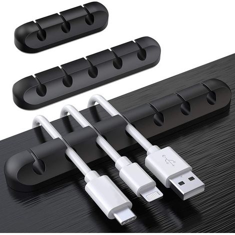 Set di 3 fermacavi, clip organizer per la gestione dei cavi in silicone autoadesivo per cavi di ricarica USB da scrivania, cavi da comodino, cavi del mouse, PC. (1/5)