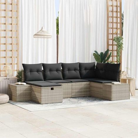vidaXL Set Divano da Giardino 6 pz Grigio chiaro polyrattan (1/5)