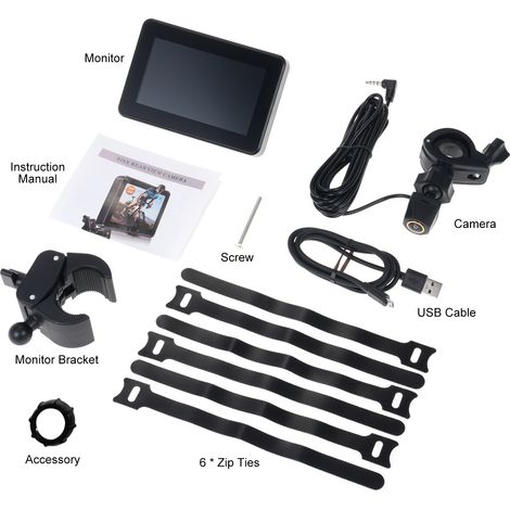 Rétroviseur de vélo de guidon, caméra de recul de vélo 1080P avec fonction de vision nocturne d'écran de 4,3", vue grand angle de 110°, support rotatif réglable, compatible vélo de montagne, route (1/5)