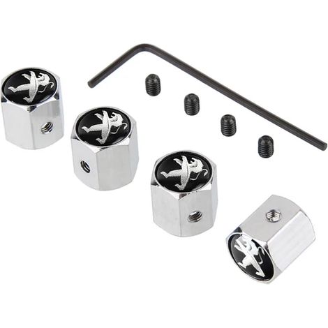 Bouchons de valve antivol pour pneus (E)Car compatibles avec Peugeot 206, 307, 2008, 107, 207, 3008, 408, 306, 406, 4008, 106, 301, Landtrek, RCZ, 207CC, 308, 208, 508, 407 (1/5)
