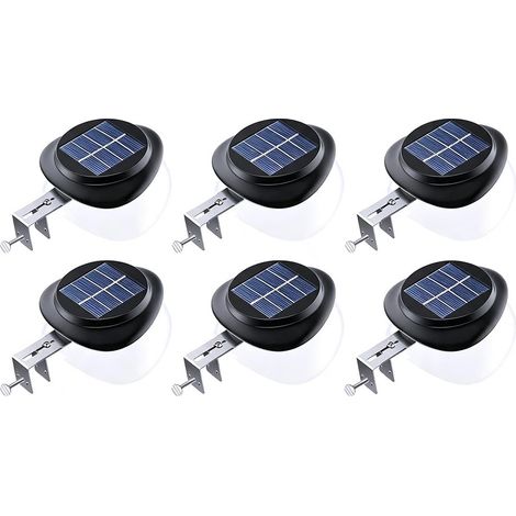 Lot de 6 lampes solaires pour gouttières lumière Blanche Chaude Lampes solaires d'extérieur IP55 Étanche 100 lm Pour clôture, terrasse, trottoir, cour, garage, (1/5)