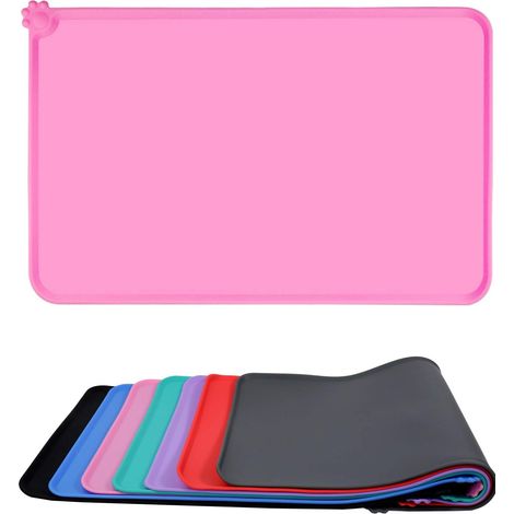 Tapis Gamelle Chien et Chat, Tapis Antiderapant Dessous Gamelles pour Animaux, Tapis d Alimentation Impermable Silicone,47x30cm Rose (1/5)