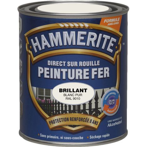 Peinture Direct Sur Rouille Laqué Blanc Pur 0,75 L - RAL 9010 - Hammerite