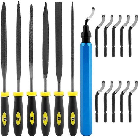 Kit d'ébavurage professionnel pour le travail du bois, comprenant 6 limes aiguilles et 10 lames. (1/4)