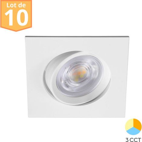 Lot de 10 Spots LED encastrables 3en1 carré blanc 7W IP20 (1/5)