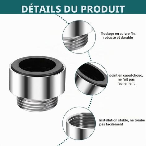 Adaptateur Robinet Aérateur Connecteur d’Aérateur Adaptateur de Robinet en Métal avec Joint en Caoutchouc Adaptateur de Robinet d'Évier Mâle-Mâle pour Cuisine Salle de Bain (1/4)