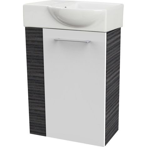 Fackelmann SBC B. PERFEKT Gäste WC Set 2-teilig 45 cm, Anthrazit Holzoptik/Weiß, rechts, Keramik"-"90143145 (1/3)