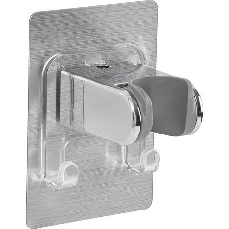 Support Pommeau de Douche sans Percage, Autocollant Support de Douche, Avec Double Crochet, Support Douchette Universel, Angle Réglable, Chrome (1/5)