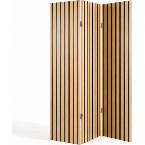 Relaxdays Paravent, HxB: 170 x 120 cm, 3-teilig, Holz, Stoff, Trennwand für innen, Sichtschutz & Deko, natur/schwarz (1/5)