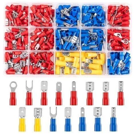 280 pieces 15 types electrical crimp terminals connectors with insulating sockets, flat ring forks terminals and with assortment box, for electricians (1/4)