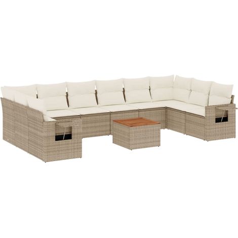 11-tlg. Garten-Sofagarnitur mit Kissen Beige Poly Rattan vidaXL (1/3)