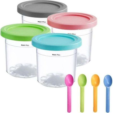 Eisbehälter für Ninja Creami, kompatibel mit Ninja Eismaschinen der Serien NC301, NC300 und NC299AMZ, BPA-frei und spülmaschinenfest (4er-Pack + Löffel)