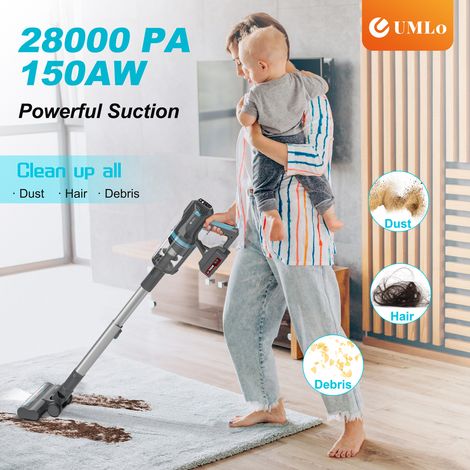 Aspirateur sans fil UMLo V11 bleu et gris – Portable 2-en-1 et nettoyage de sol avec filtration HEPA,moteur 300W,batterie 4000mAh,affichage LED (1/5)