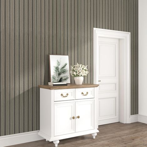 Panneaux Muraux Autoadhesifs Gris Et Marron Pour Salon Cuisine Panneau Mural PVC En Bois Mousse Acoustique à Décoller Et Coller Panneau Mural 3D à Lattes Autocollant 30cm x 300 cm (1/5)