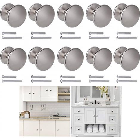 10 Boutons Meuble Nickel Brossé Ronds pour Tiroirs Armoires (1/4)
