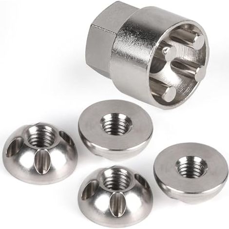 Écrous antivol M8 en acier inoxydable (4 écrous et 1 verrou), écrous de sécurité pour tente de toit, porte-vélos, système solaire, voiture et maison, argent (1/5)
