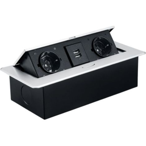 Prise Encastrable Plan de Travail argent, Multiprise Plan de Travail Cuisine avec 2 Prises +2USB
