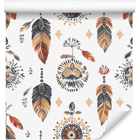 Carta da parati Boho bianca, grigio chiaro, crema e beige per soggiorno e camera da letto 50x1000 (1/5)