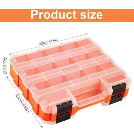 Boîte de rangement pour vis double face, organiseur de vis à 34 compartiments, boîte à outils orange vide, organiseur de vis avec séparateurs amovibles, pour vis, fixations, écrous
