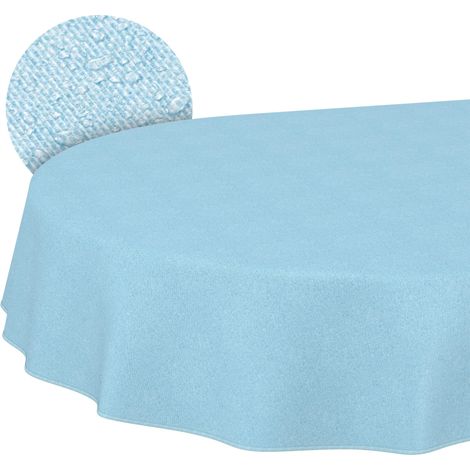 Nappe enduite Bleu Pastel Aspect Lin avec Ourlet Ovale 200x140 cm (1/5)