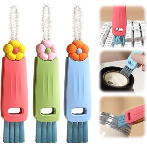 Brosse de nettoyage 3 en 1 pour couvercle de tasse, brosse de nettoyage multifonction 3 en 1, brosse de nettoyage pour bouteille d'eau, nouvelle brosse de nettoyage pour fentes de bouteille, e (1/5)