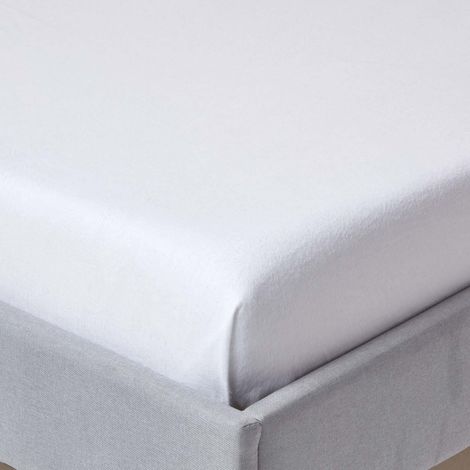 HOMESCAPES White Flannelette Brushed Cotton Flat Sheet Single - White (1/5)
