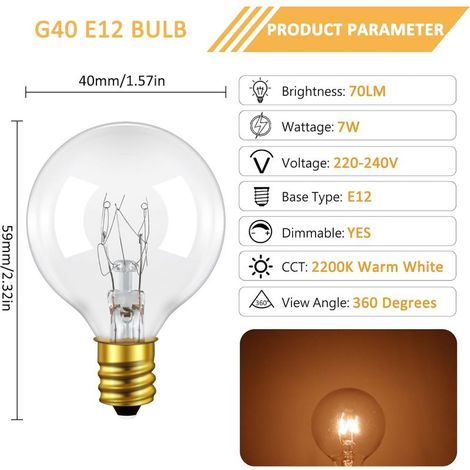 25er-Pack E12 7W Ersatzbirnen G40, warmweiß 2200K, G40-Kugelbirne, IP44 wasserdicht, 220–240 V Wechselstrom, dekorative E12-Glasbirnen für Lichterketten im Innen- und Außenbereich (1/4)
