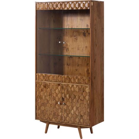 MOSAYK 114 vetrina in legno di acacia laccato / natur 90x42x190