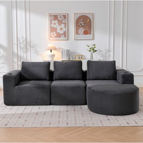 Canapé 2-Sitzer aus Polyester in Dunkelgrau mit 3 Kissen und 2 Becherhaltern (1/5)