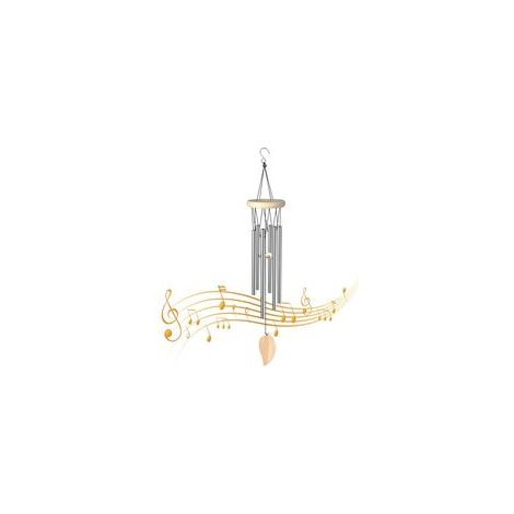 Carillon éolien décoratif Argent – 6 tubes en aluminium, usage intérieur/extérieur, idéal jardin, terrasse et balcon (1/5)